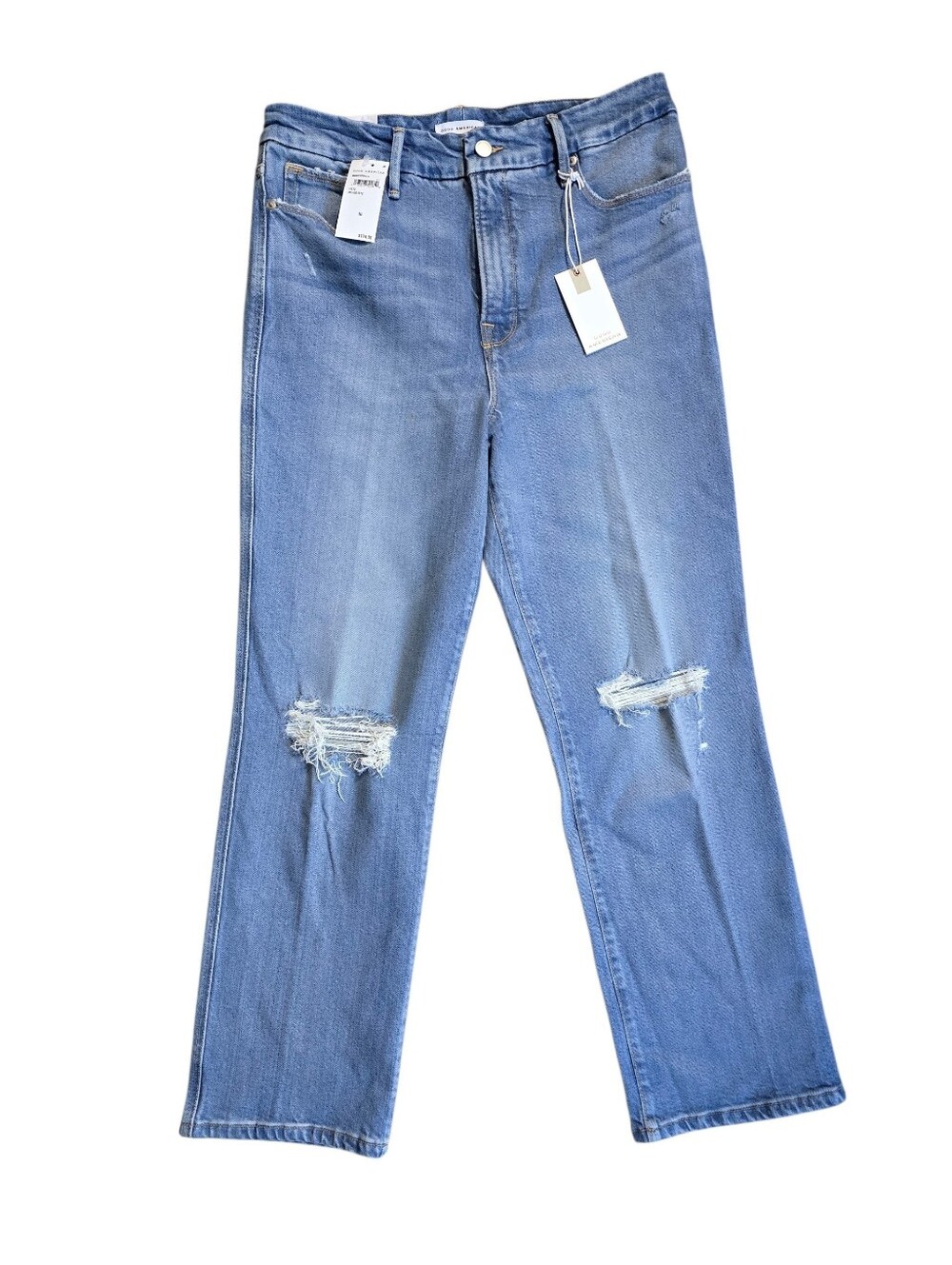 Good American‎ Good Curve High Rise Straight Denim Jeans Distressed Size 10 NWT
